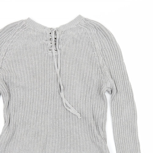 Brave Soul Womens Grey  Knit Pullover Jumper Size 10  - Lace up detail