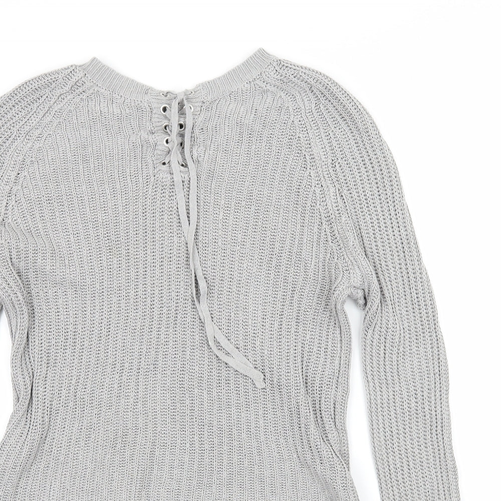 Brave Soul Womens Grey  Knit Pullover Jumper Size 10  - Lace up detail