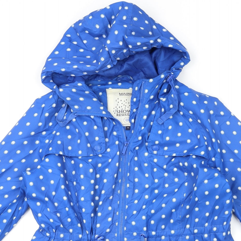 Maine Womens Blue Polka Dot  Rain Coat Coat Size 14