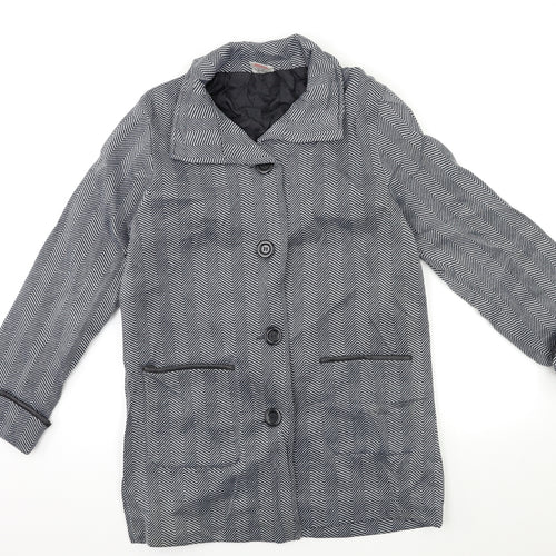 Anne De Lancay Womens Grey Striped  Overcoat Coat Size M