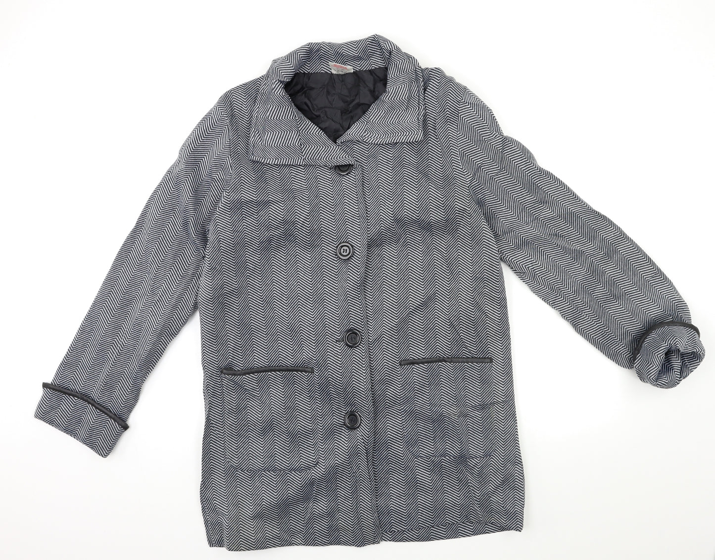 Anne De Lancay Womens Grey Striped  Overcoat Coat Size M