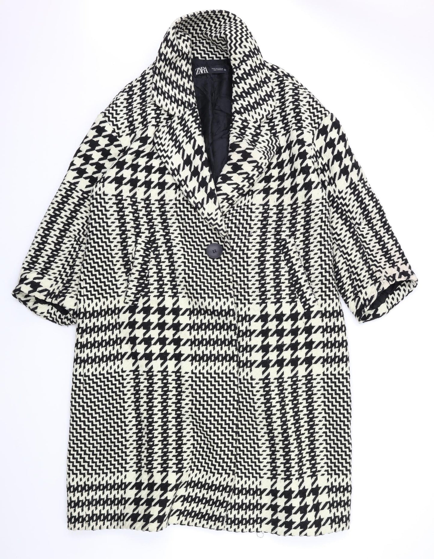 Zara Womens White Houndstooth  Overcoat Coat Size M