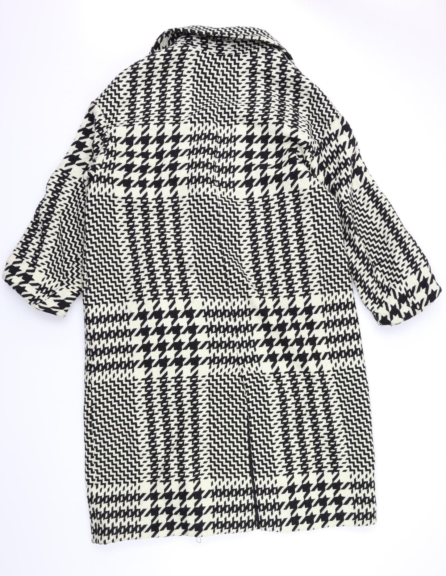 Zara Womens White Houndstooth  Overcoat Coat Size M