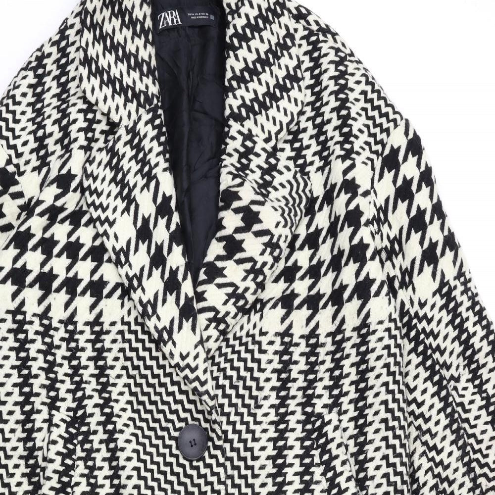 Zara Womens White Houndstooth  Overcoat Coat Size M