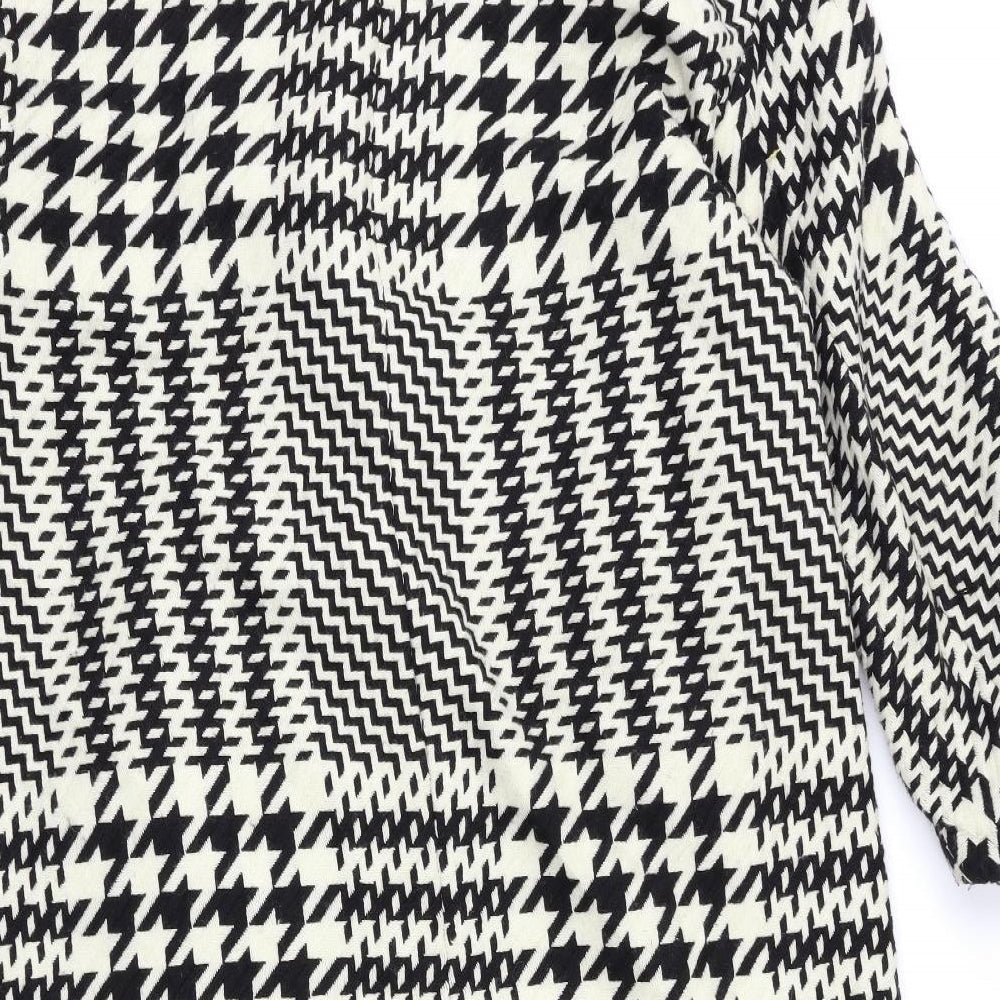 Zara Womens White Houndstooth  Overcoat Coat Size M