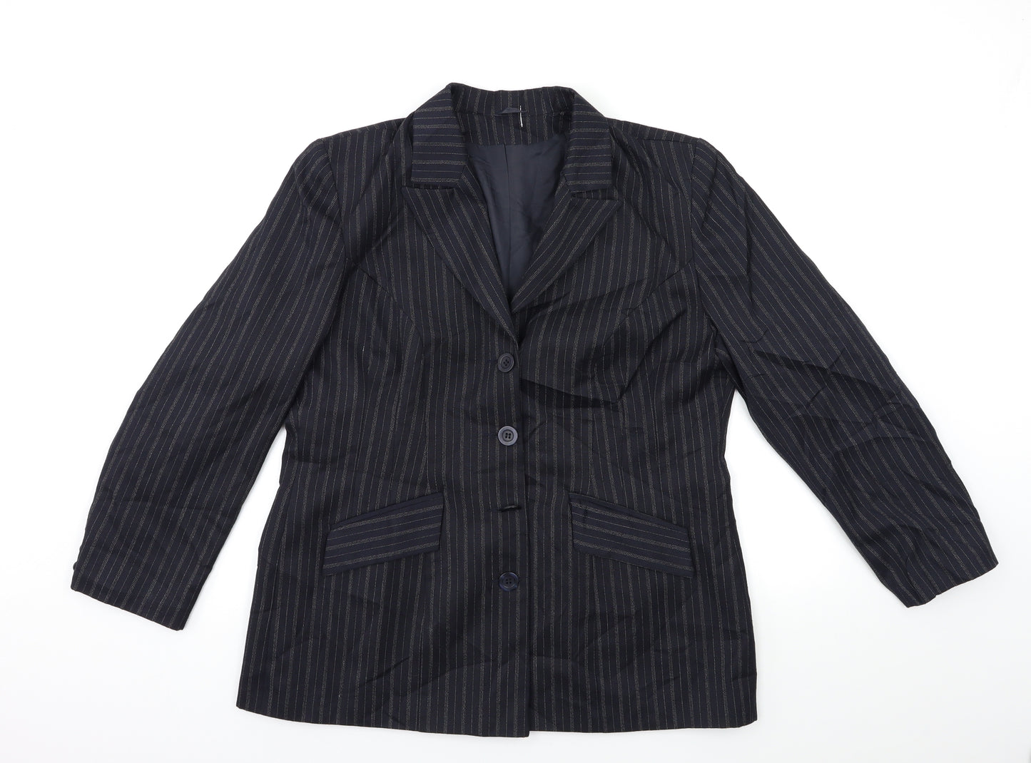 essence Womens Blue Striped  Jacket Suit Jacket Size 18