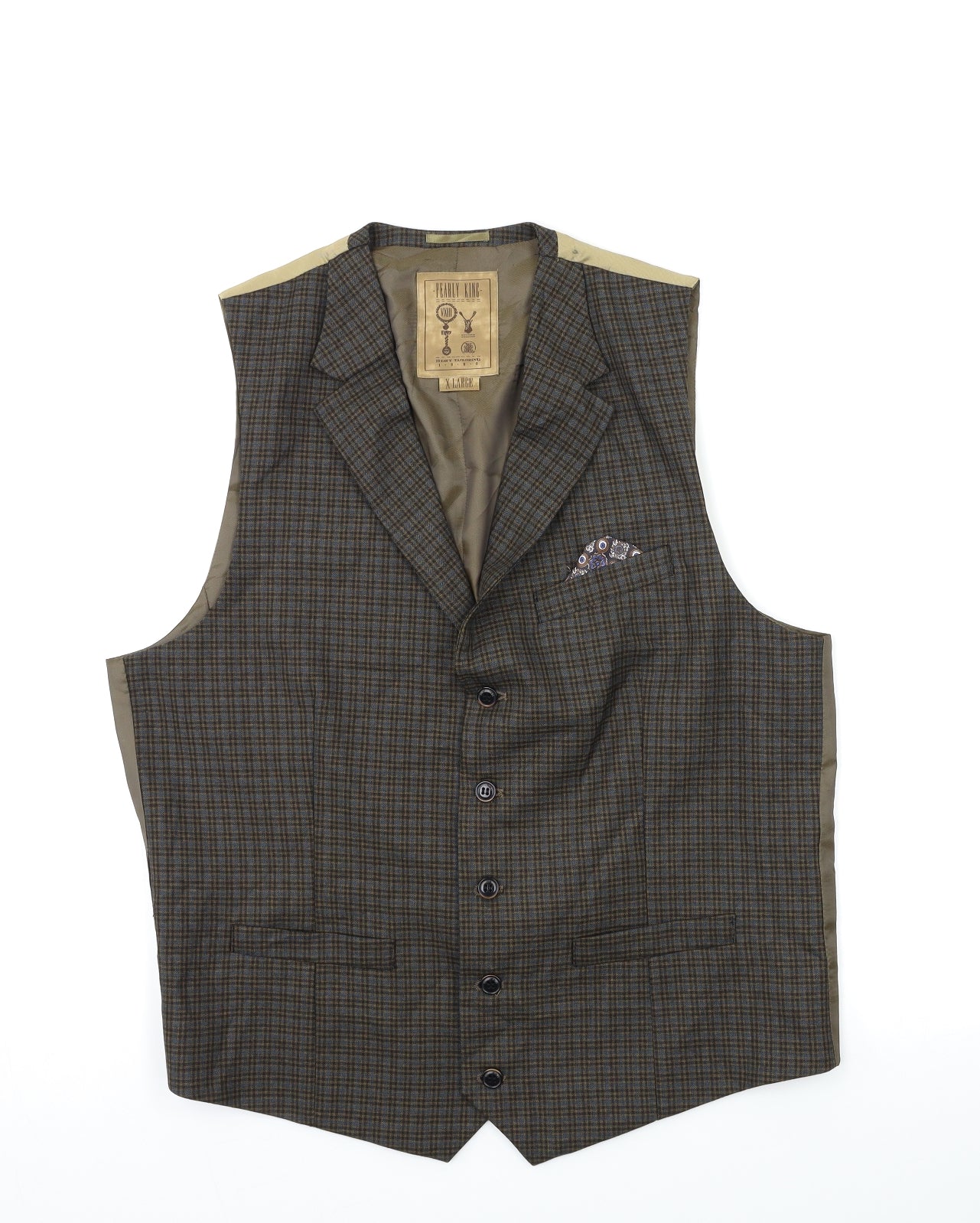 Pearly King Mens Brown Check  Jacket Waistcoat Size XL