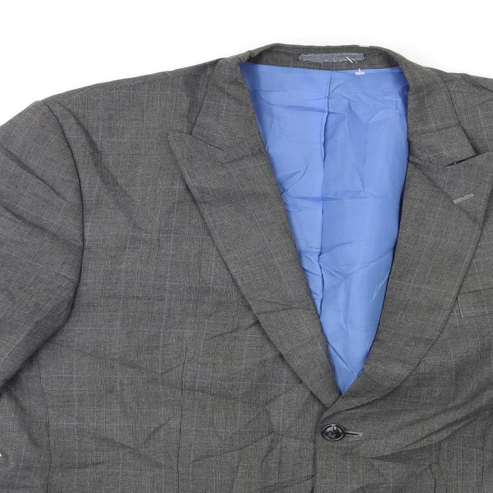 F&F Mens Grey Check Rayon Jacket Suit Jacket Size 46