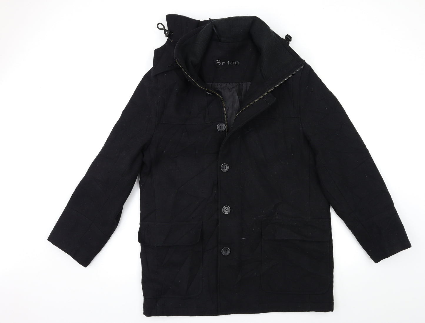 BRICE Mens Black   Overcoat Coat Size M