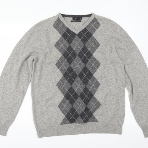 F&F Mens Grey Geometric  Pullover Jumper Size L
