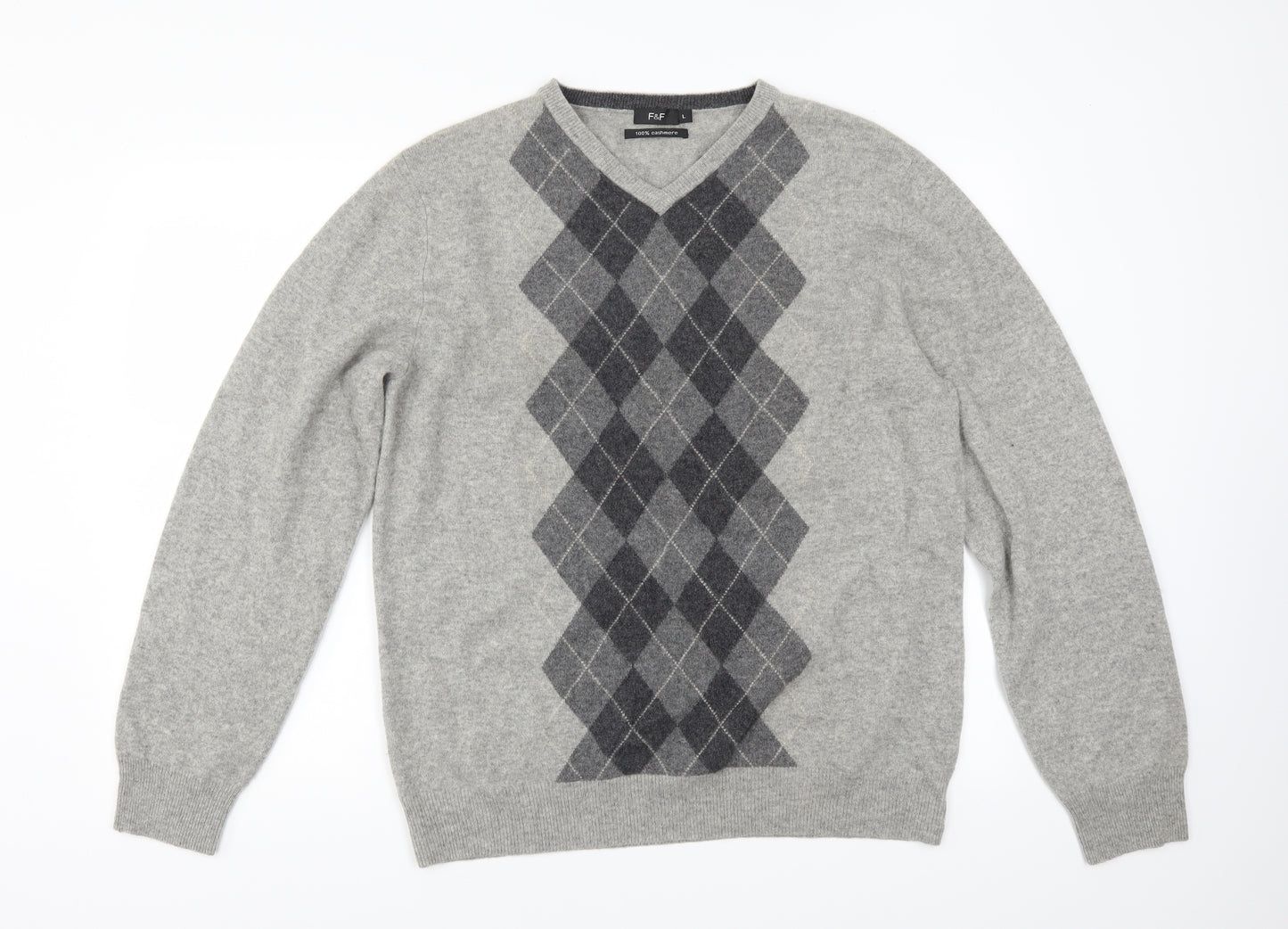 F&F Mens Grey Geometric  Pullover Jumper Size L