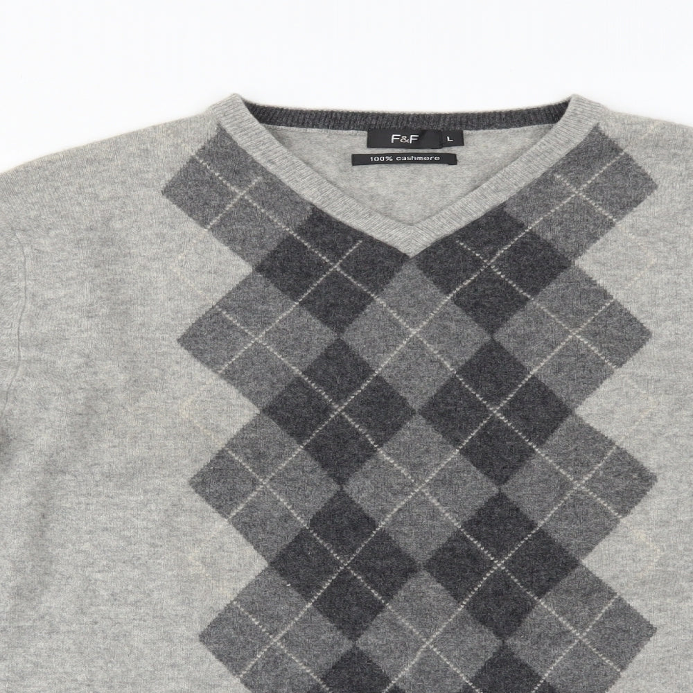 F&F Mens Grey Geometric  Pullover Jumper Size L
