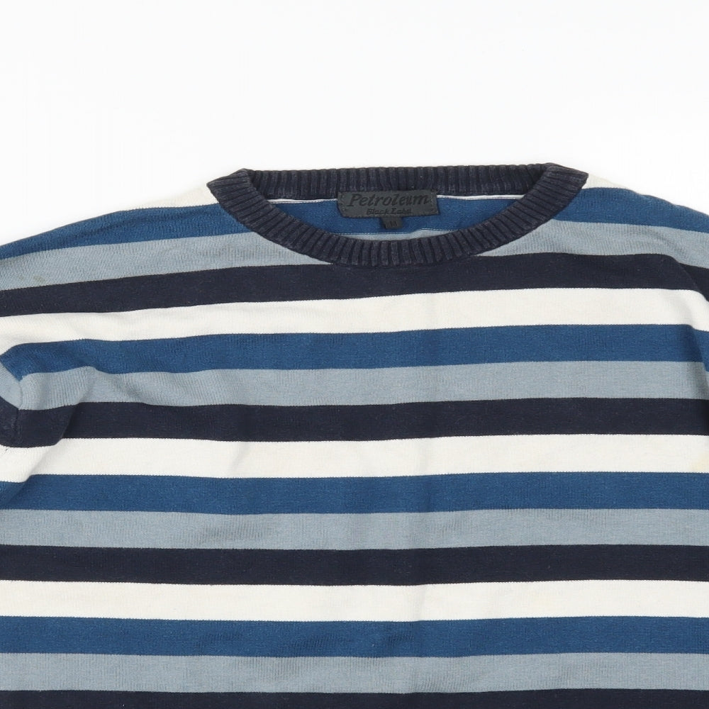 Petroleum Mens Blue Striped  Pullover Jumper Size M