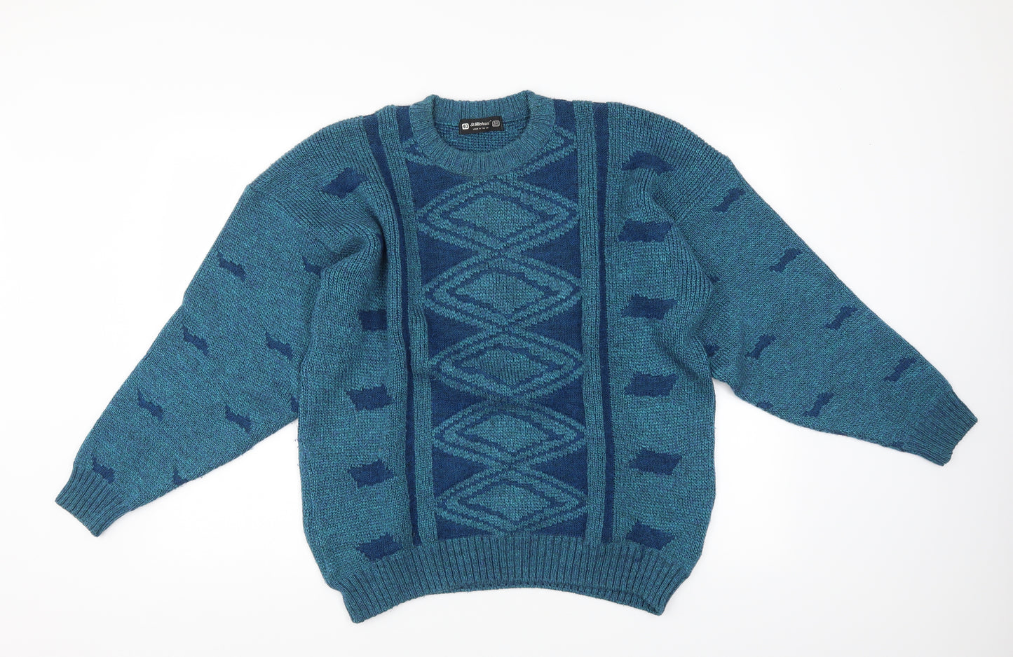 Marks and Spencer Mens Blue Geometric  Pullover Jumper Size L