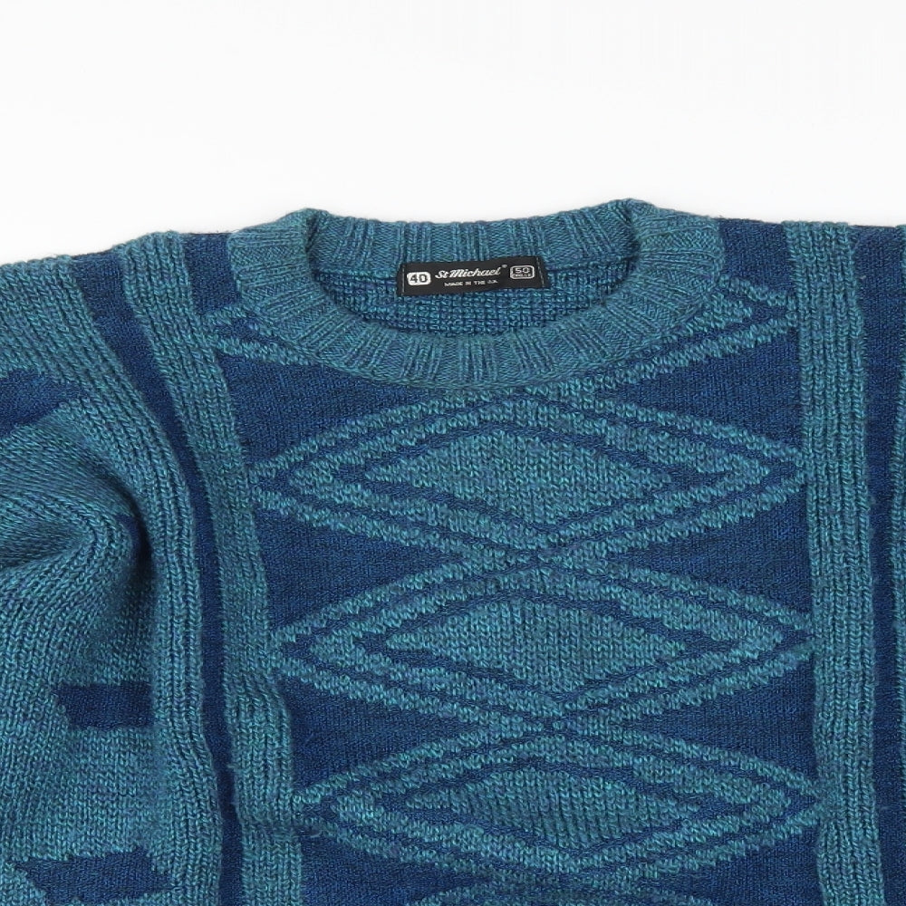 Marks and Spencer Mens Blue Geometric  Pullover Jumper Size L