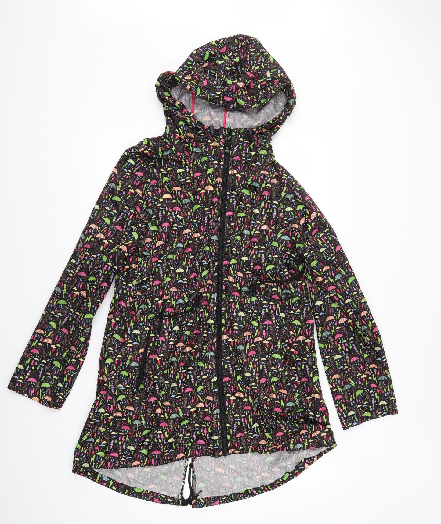Primark Womens Black Geometric  Rain Coat Coat Size S  - Parka in a Pocket