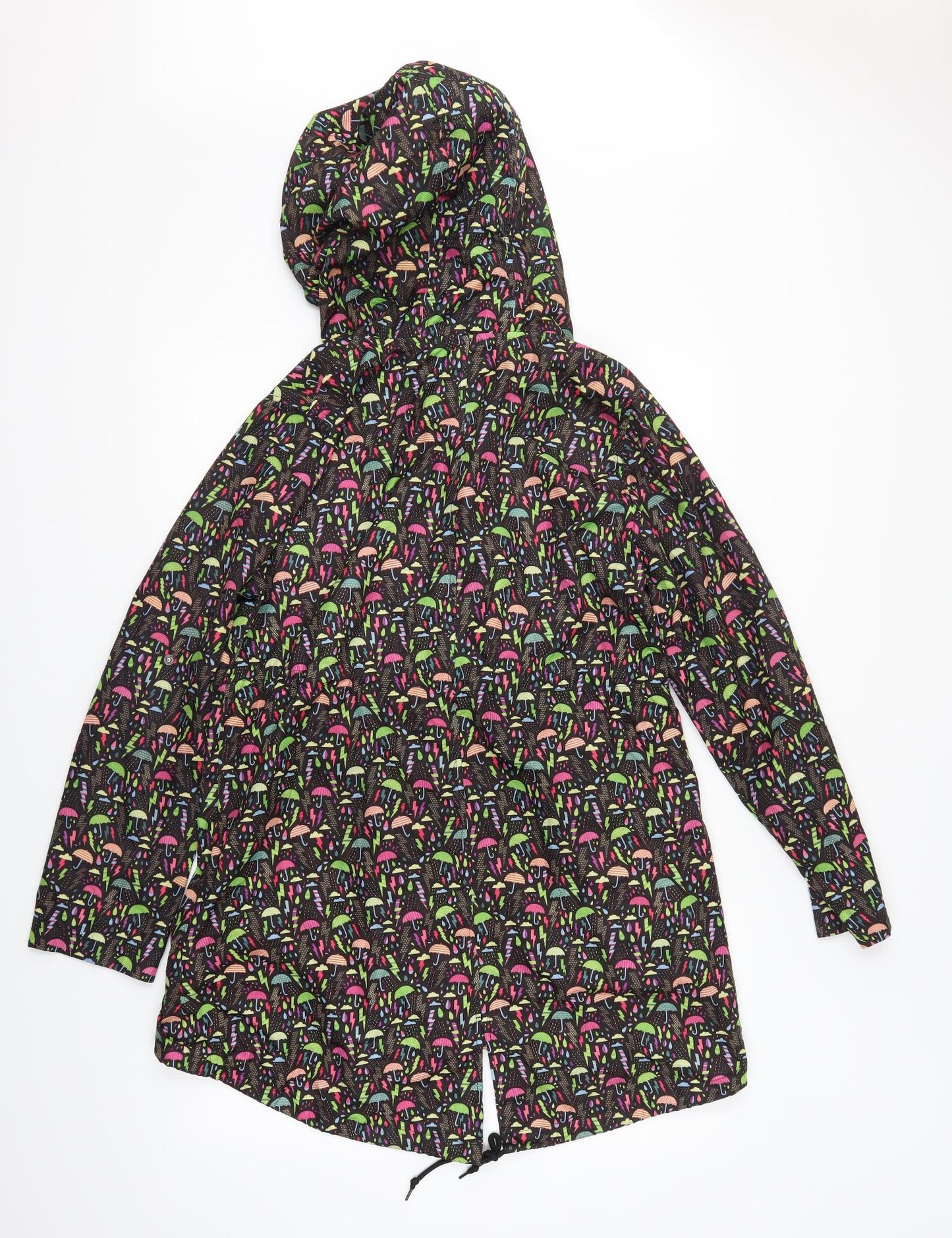 Primark Womens Black Geometric  Rain Coat Coat Size S  - Parka in a Pocket