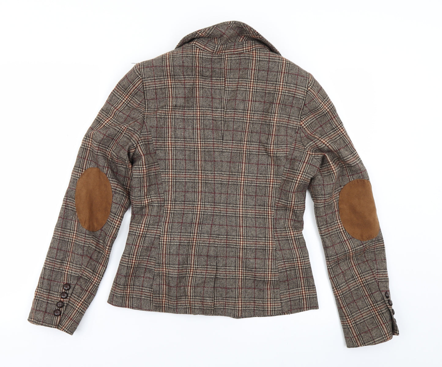 L.O.G.G Womens Brown Plaid  Jacket Blazer Size 8