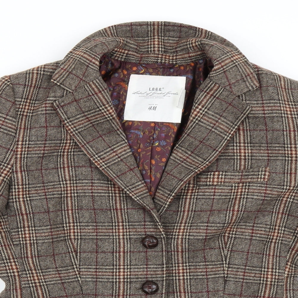 L.O.G.G Womens Brown Plaid  Jacket Blazer Size 8