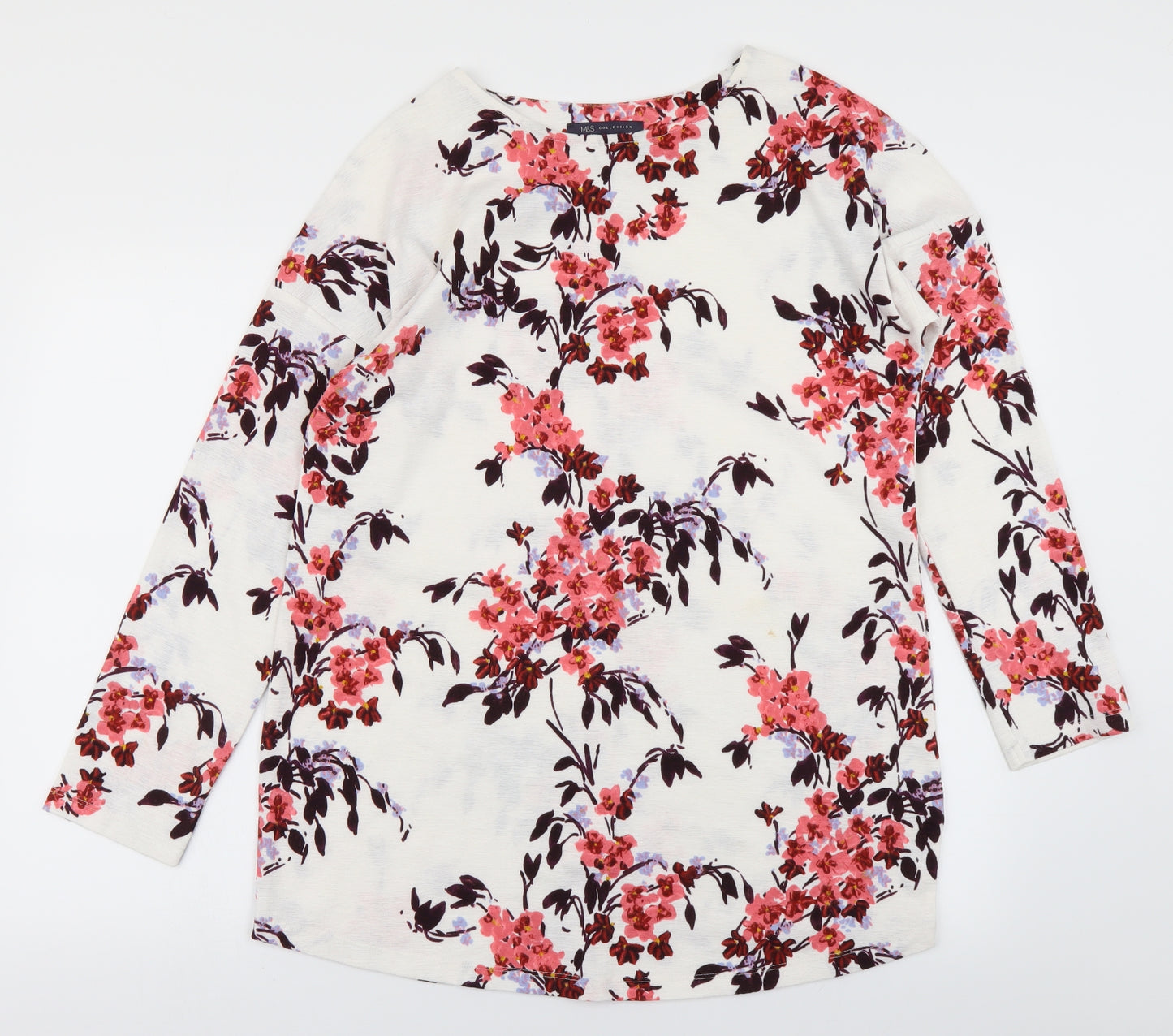 M&S collection Womens White Floral  Basic T-Shirt Size 14
