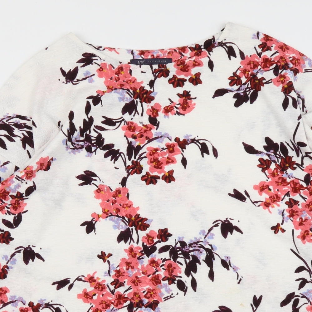 M&S collection Womens White Floral  Basic T-Shirt Size 14