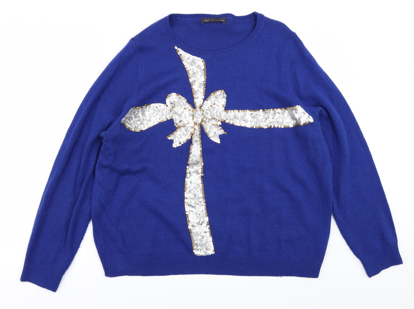 M&S Collection Womens Blue  Knit Pullover Jumper Size 22