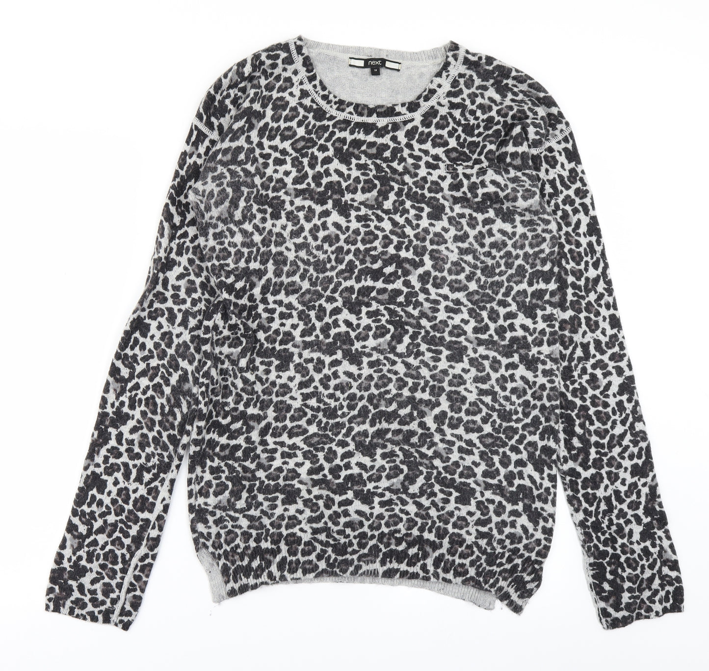 NEXT Womens Grey Animal Print Knit Pullover Jumper Size 14