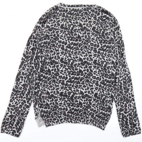 NEXT Womens Grey Animal Print Knit Pullover Jumper Size 14
