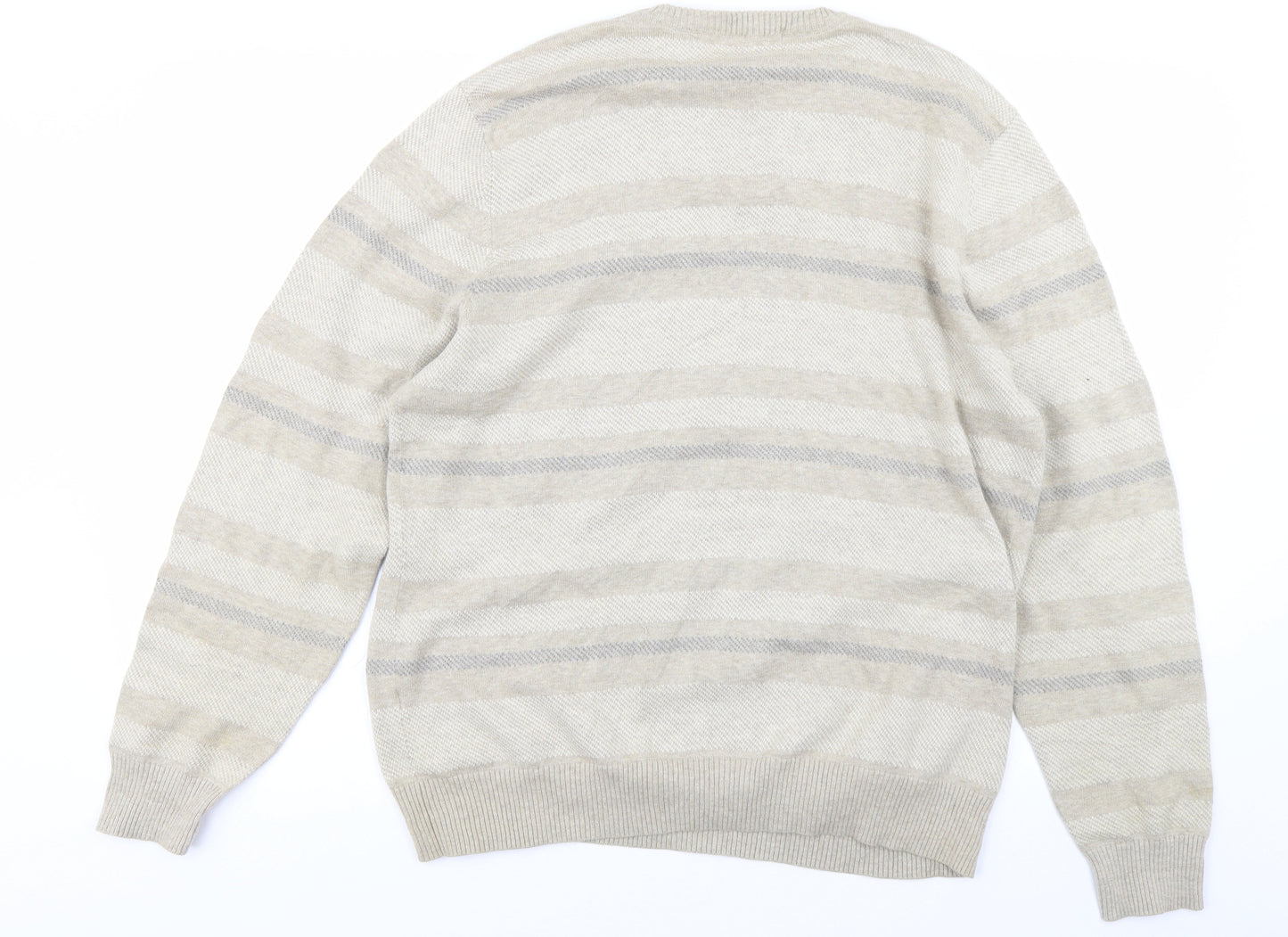 Blue Harbour Mens Beige Striped Knit Pullover Jumper Size L