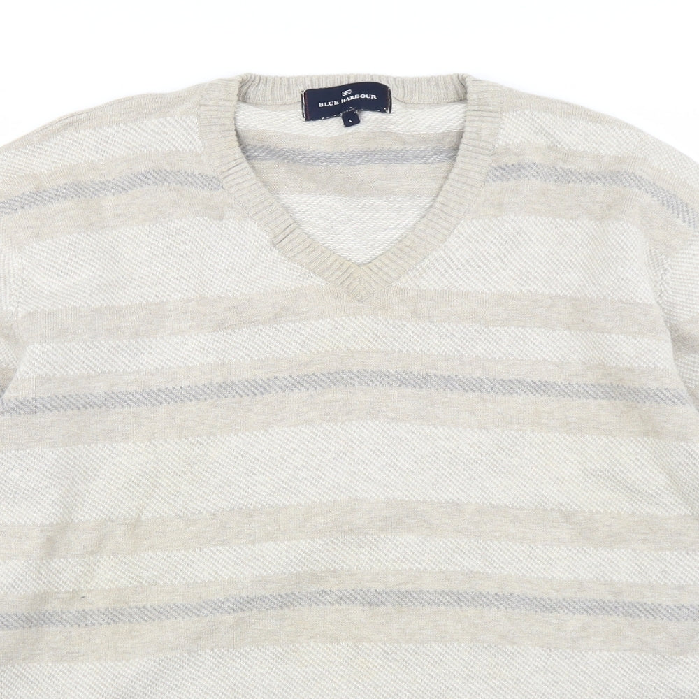 Blue Harbour Mens Beige Striped Knit Pullover Jumper Size L