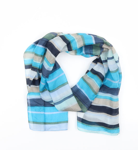 Front view of Preworn women’s blue striped scarf