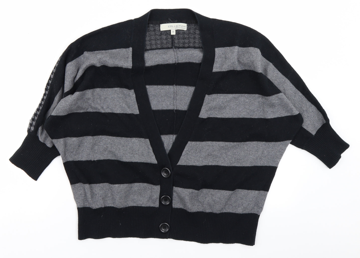 Collection Womens Black Striped Knit Cardigan Jumper Size M