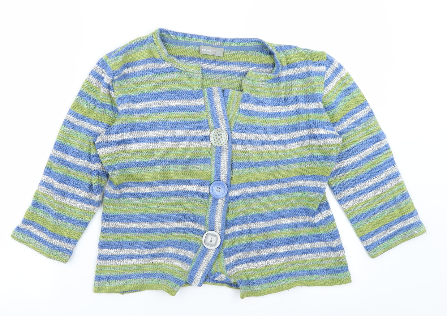 Per Una Womens Blue Striped Knit Cardigan Jumper Size M