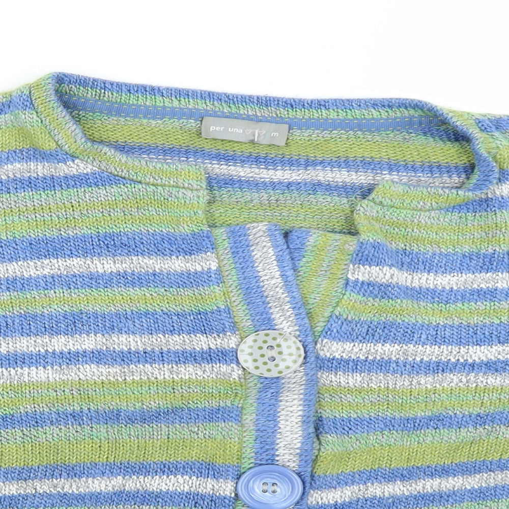 Per Una Womens Blue Striped Knit Cardigan Jumper Size M