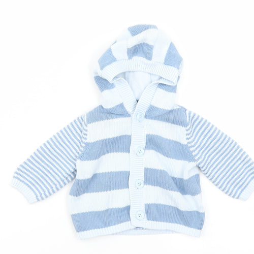 Marks & Spencer Boys Blue Striped Knit Cardigan Jumper Size 0-3 Months
