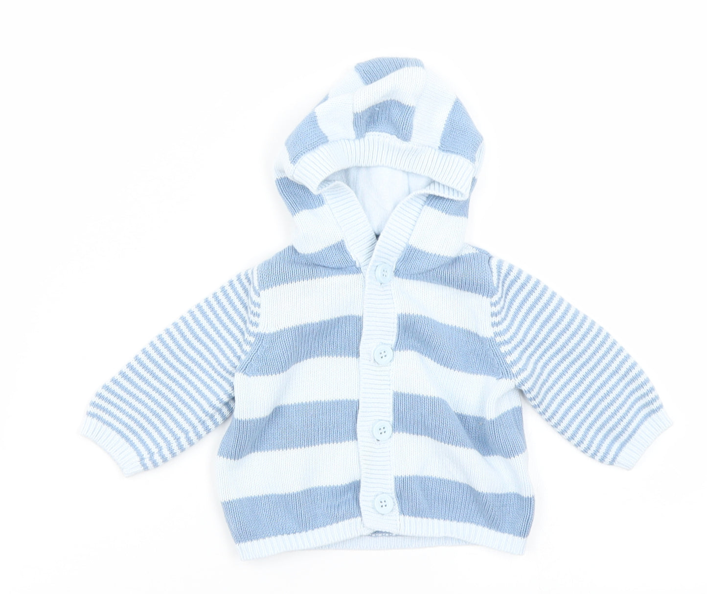 Marks & Spencer Boys Blue Striped Knit Cardigan Jumper Size 0-3 Months