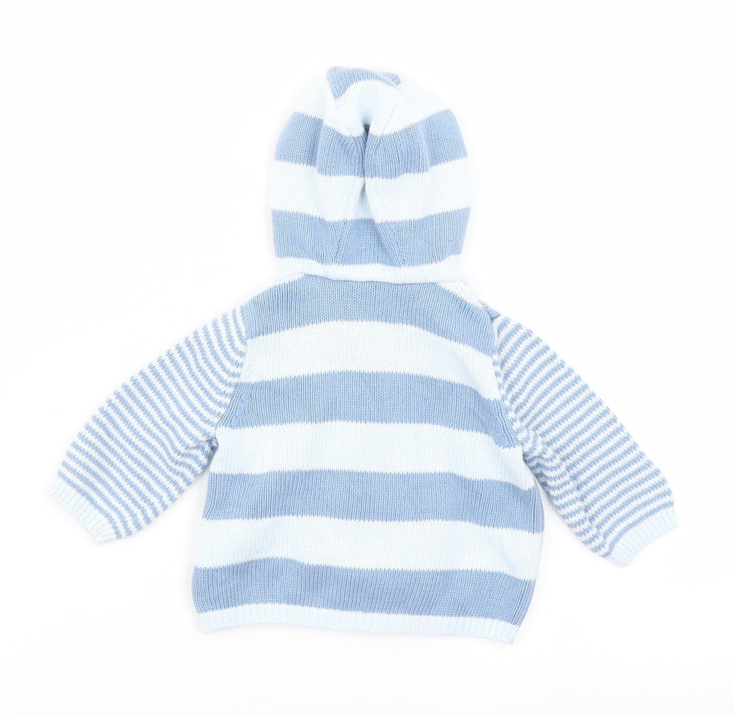 Marks & Spencer Boys Blue Striped Knit Cardigan Jumper Size 0-3 Months