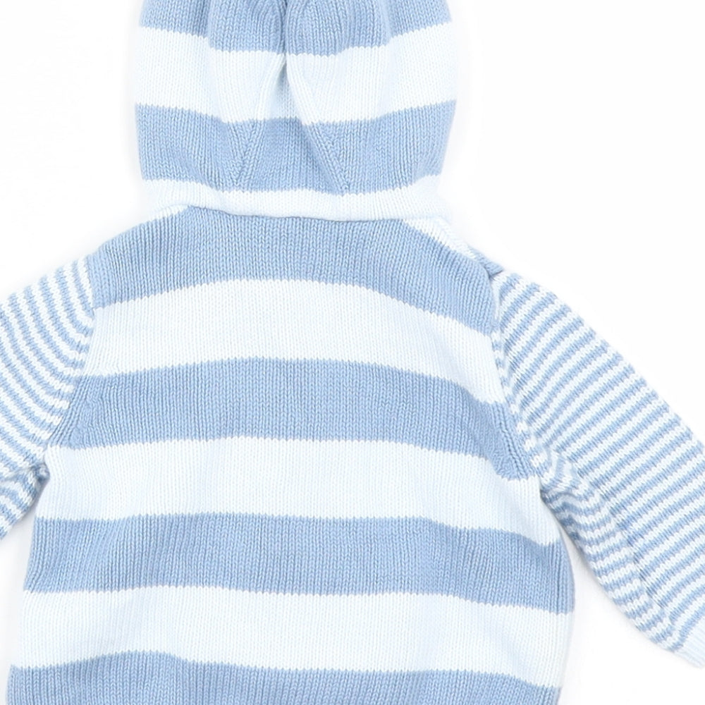 Marks & Spencer Boys Blue Striped Knit Cardigan Jumper Size 0-3 Months