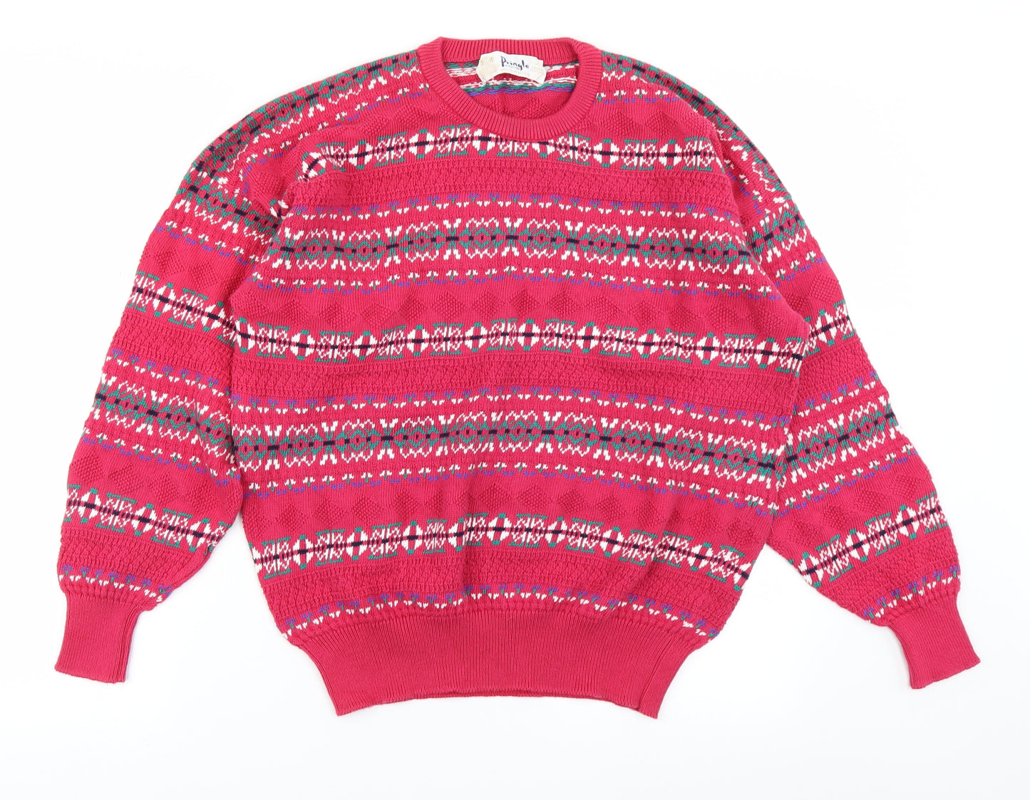 Pringle Mens Pink Fair Isle Knit Pullover Jumper Size M