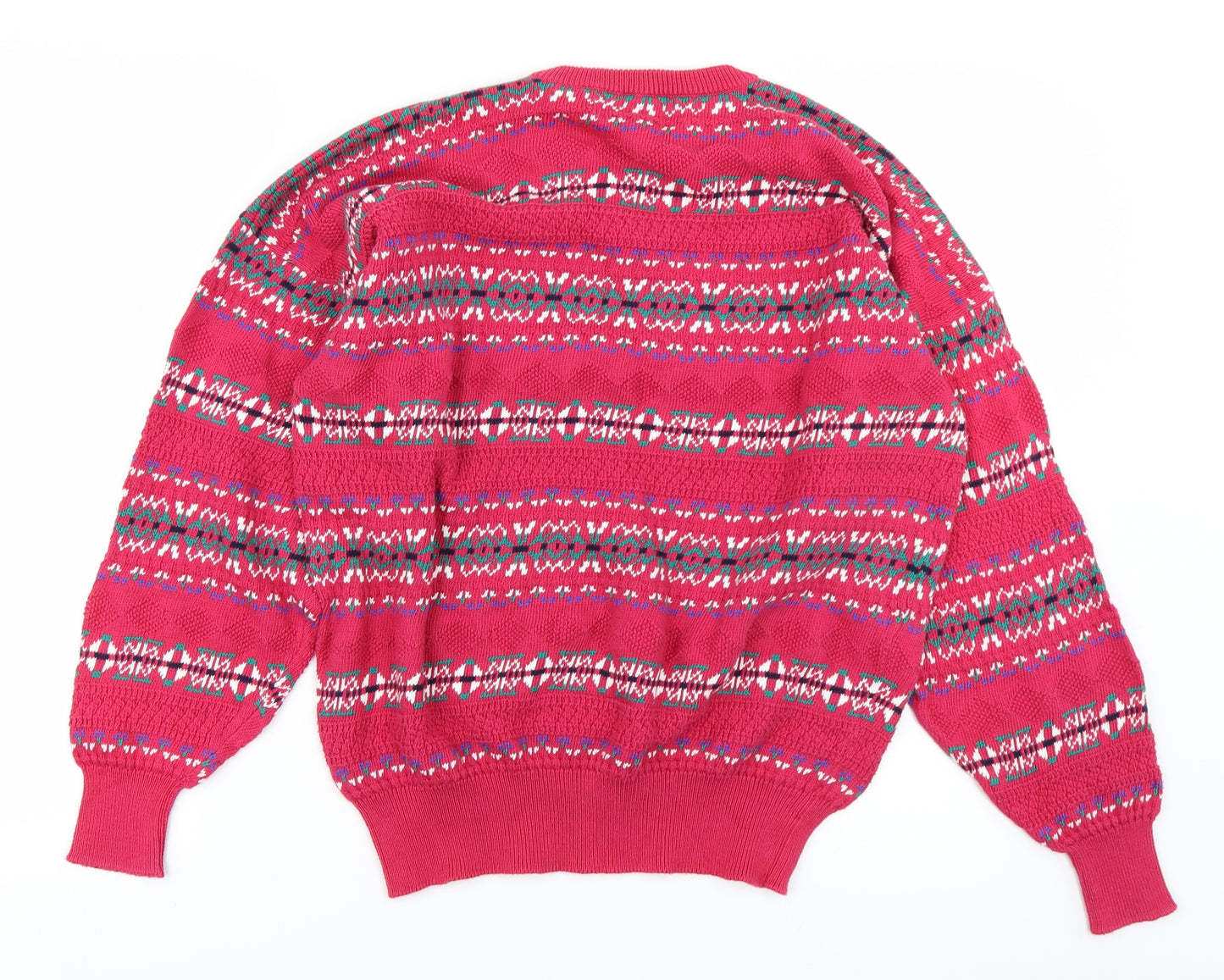 Pringle Mens Pink Fair Isle Knit Pullover Jumper Size M