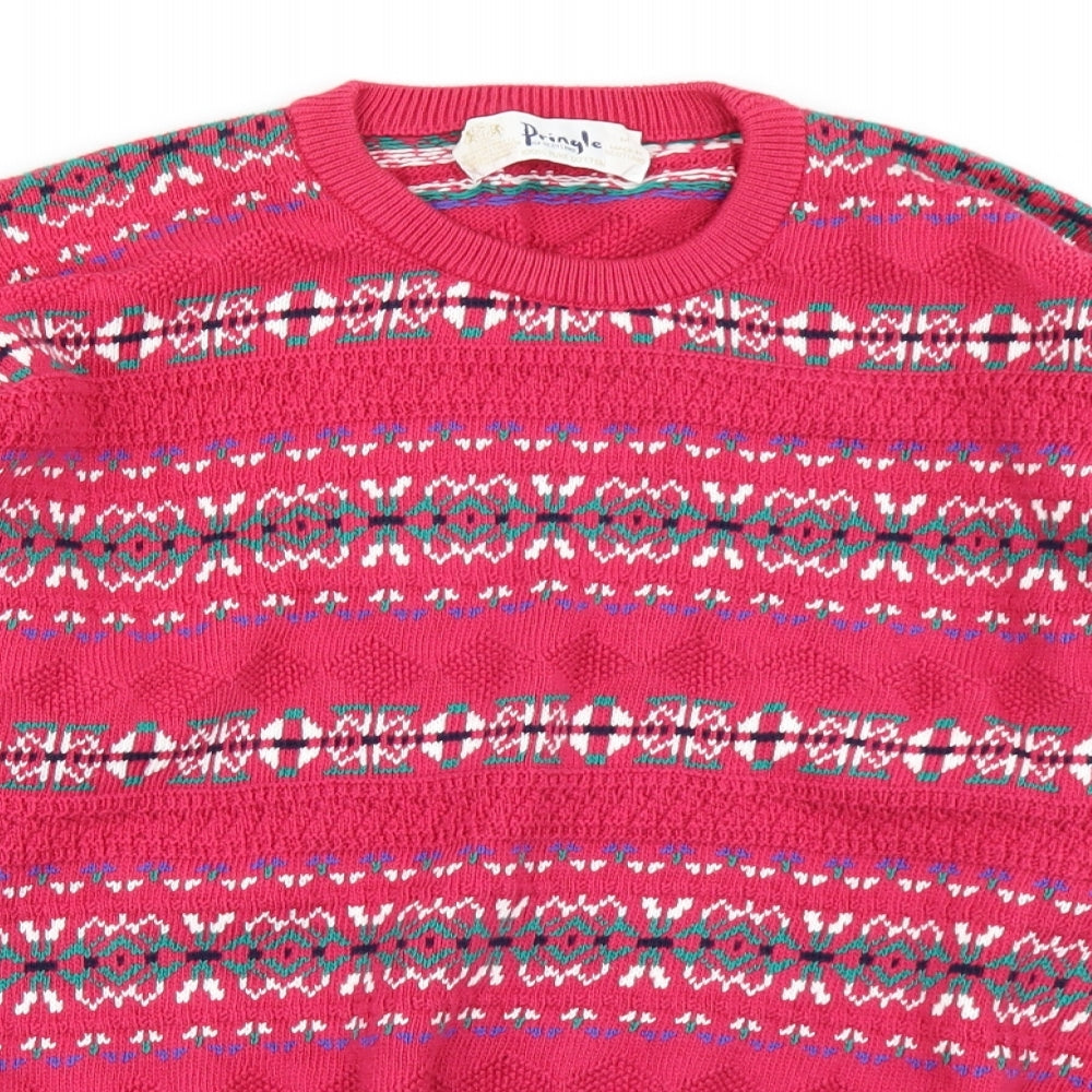 Pringle Mens Pink Fair Isle Knit Pullover Jumper Size M