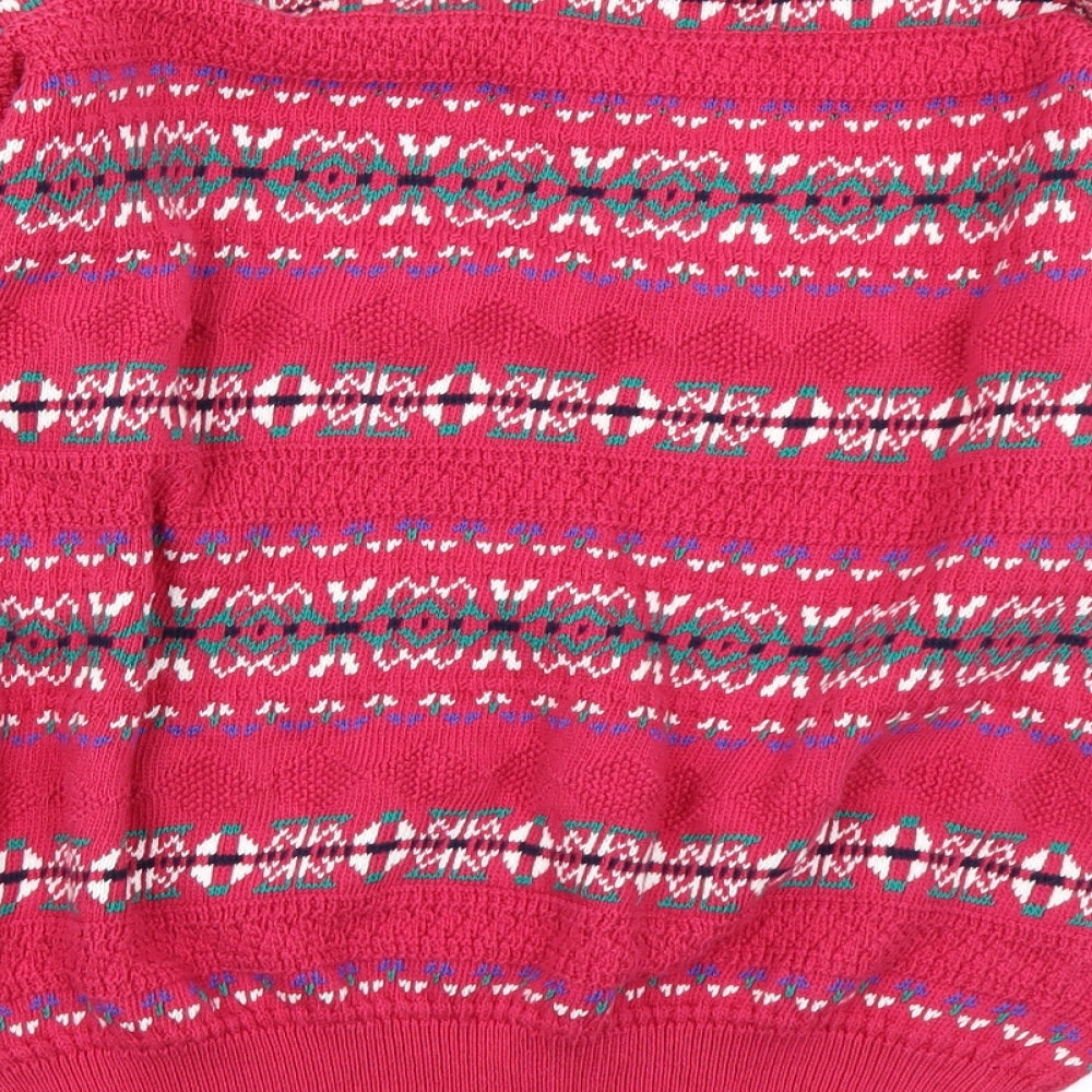 Pringle Mens Pink Fair Isle Knit Pullover Jumper Size M