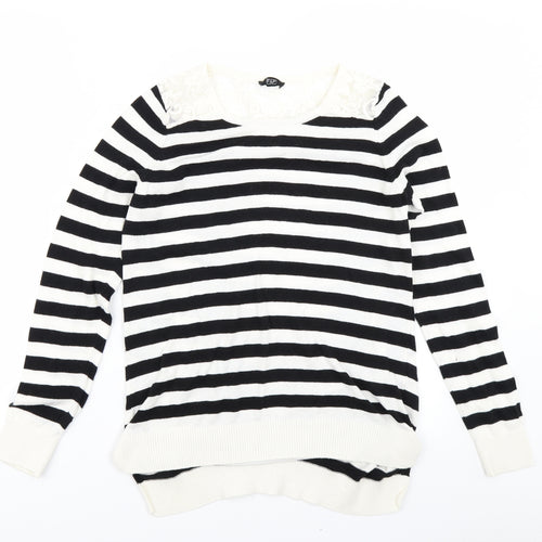 F&F Womens White Striped Knit Pullover Jumper Size 8