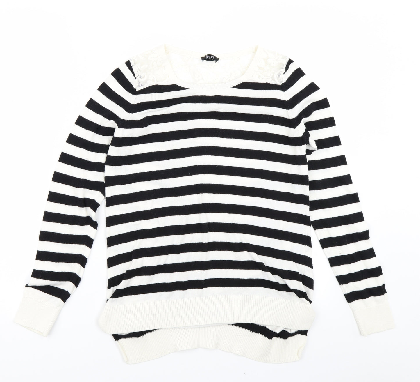 F&F Womens White Striped Knit Pullover Jumper Size 8