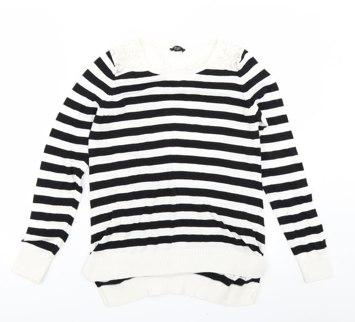 F&F Womens White Striped Knit Pullover Jumper Size 8