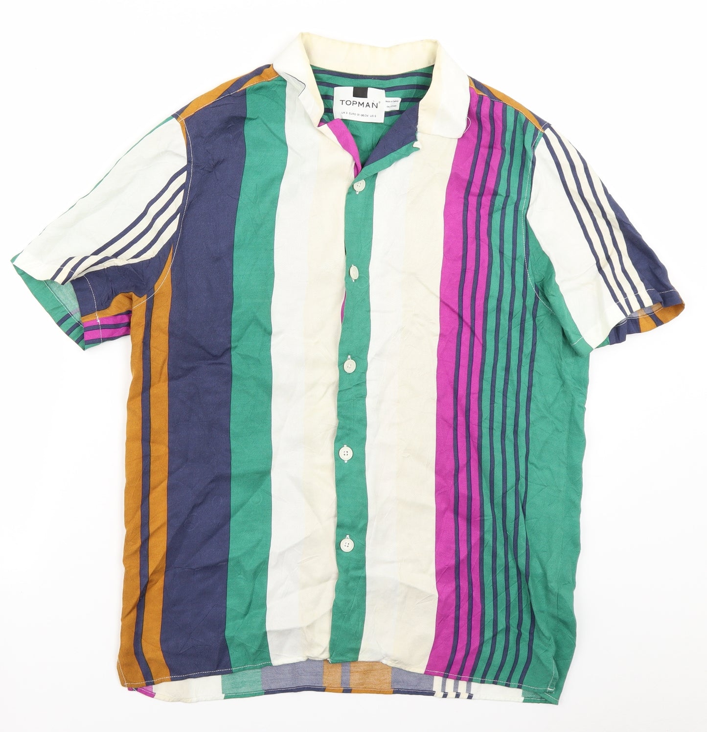 Tompan Mens Green Striped   Button-Up Size S