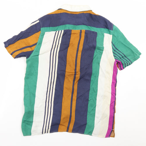 Tompan Mens Green Striped   Button-Up Size S