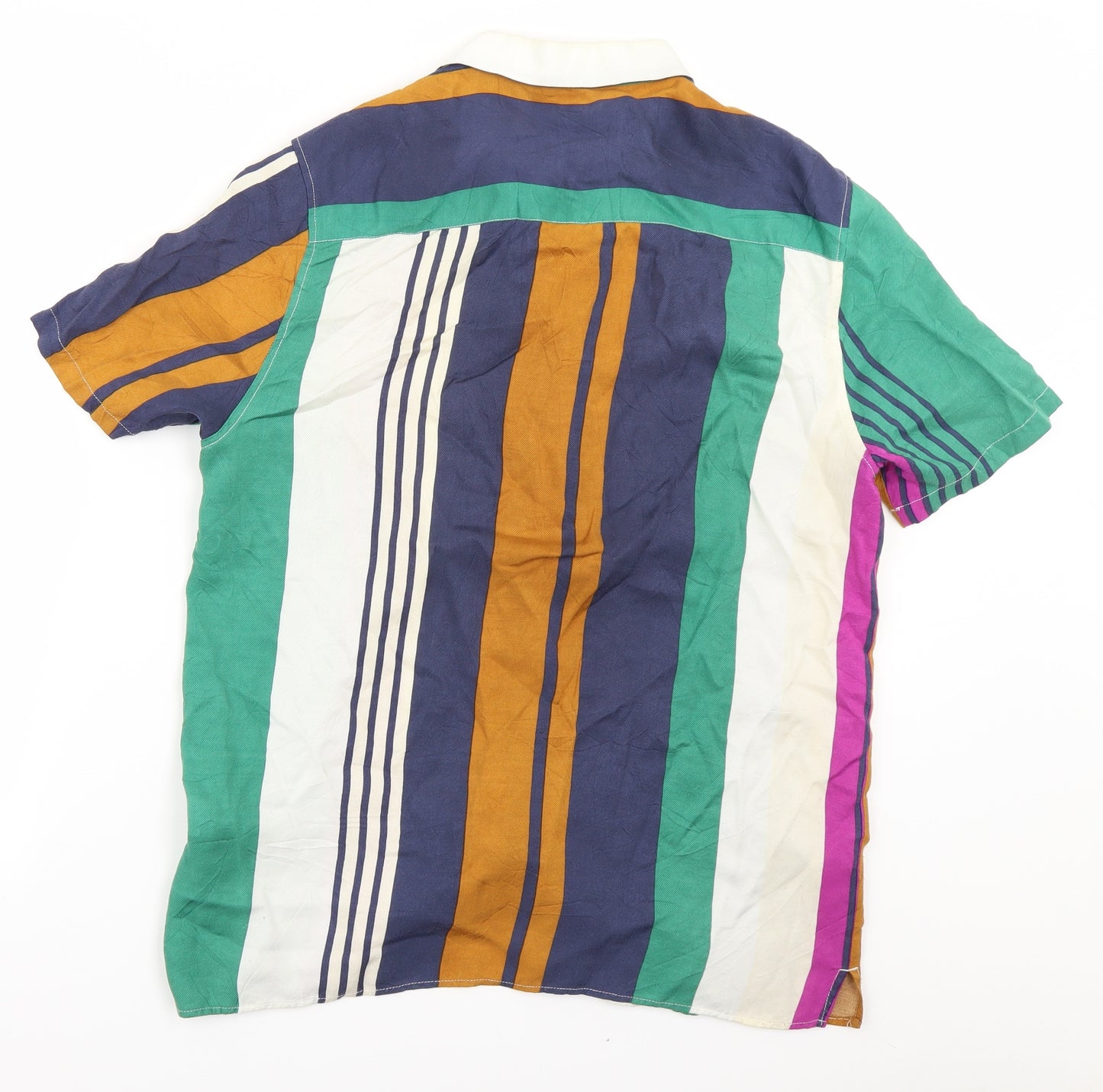 Tompan Mens Green Striped   Button-Up Size S