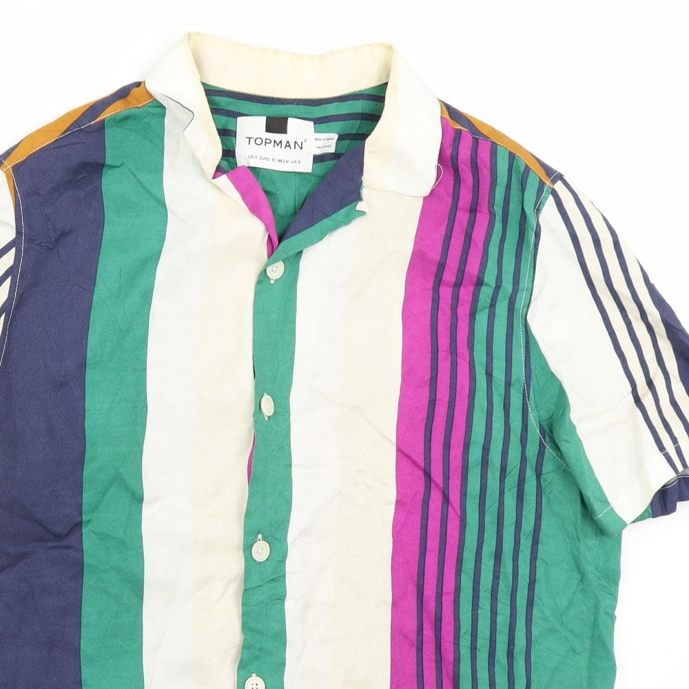 Tompan Mens Green Striped   Button-Up Size S