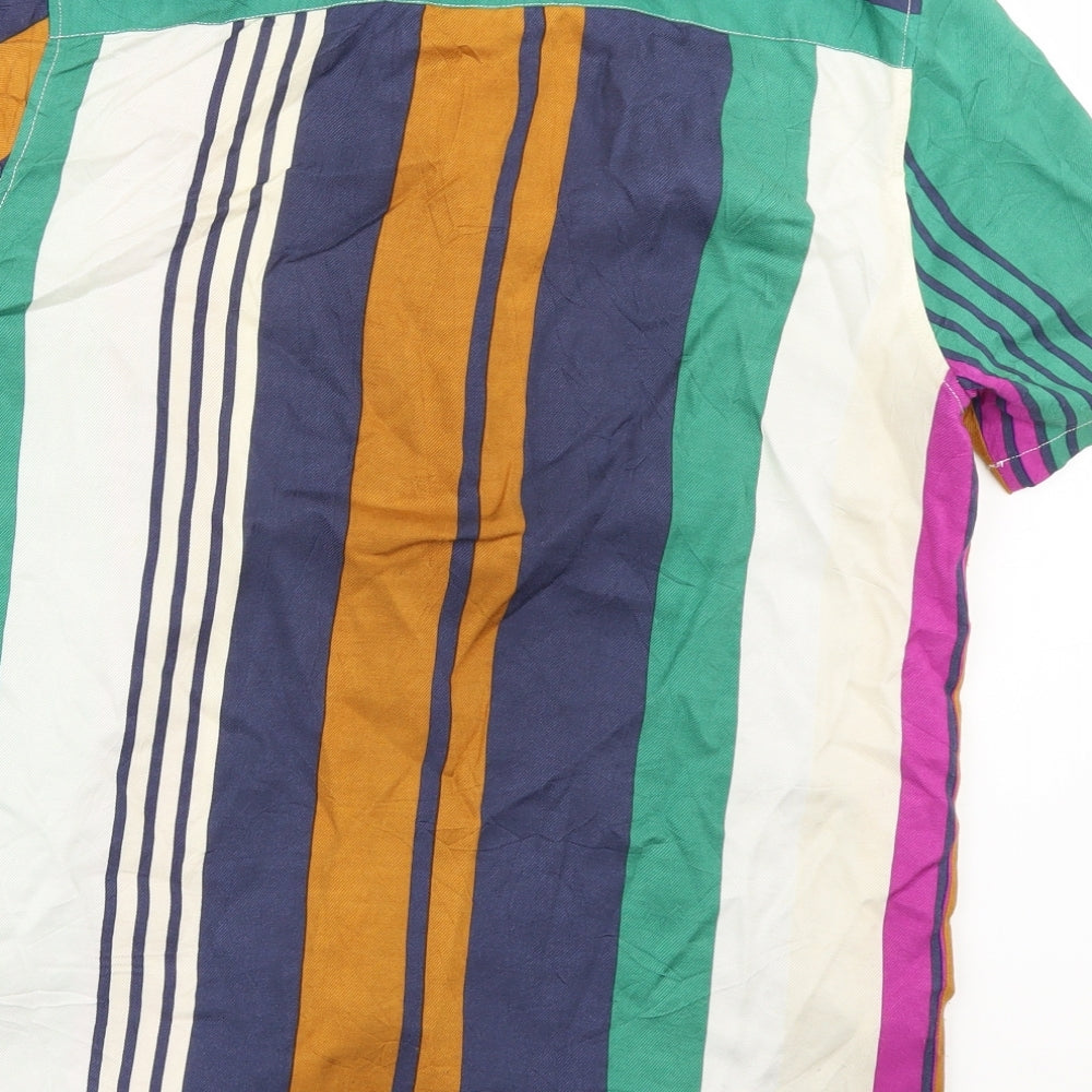 Tompan Mens Green Striped   Button-Up Size S